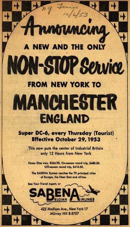 A non-stop flight from New York to Manchester took 𝗼𝗻𝗹𝘆 𝟭𝟮 𝗵𝗼𝘂𝗿𝘀 in 1953! Start spreading the news. 
👨‍✈️🛩️
(via <a href="/AviateAddict/">AviationAddiction</a> &amp; @airportnewsMAN)