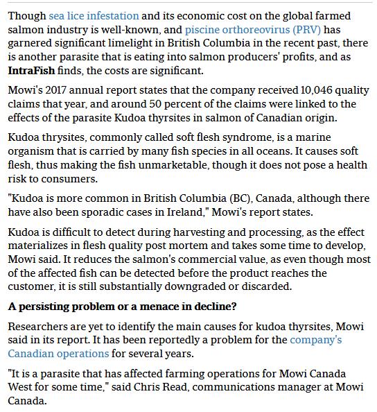 TheGAAIA's tweet photo. Parasite that turns farmed salmon into mush eats into company profits https://t.co/RdTN7TrCHG @IntraFishNorge @rijutadey @MowiCanadaWest #Kudoa #Mowi @CBCAlerts @globalnews @CTVVancouver @NorthIslandNews @VancouverSun @timescolonist @TheTyee @georgiastraight @wildfirstcanada https://t.co/JelOlaY52j