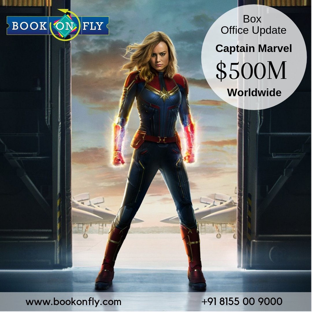 Bookonfly's tweet photo. #BoxOfficeUpdate
Captain Marvel Has Already Topped $500M Worldwide.

#Bookonfly #Boxofficecollection #Hollywood #Movie #CaptainMarvel #MarvelStudios https://t.co/Mjp8VKeMbL