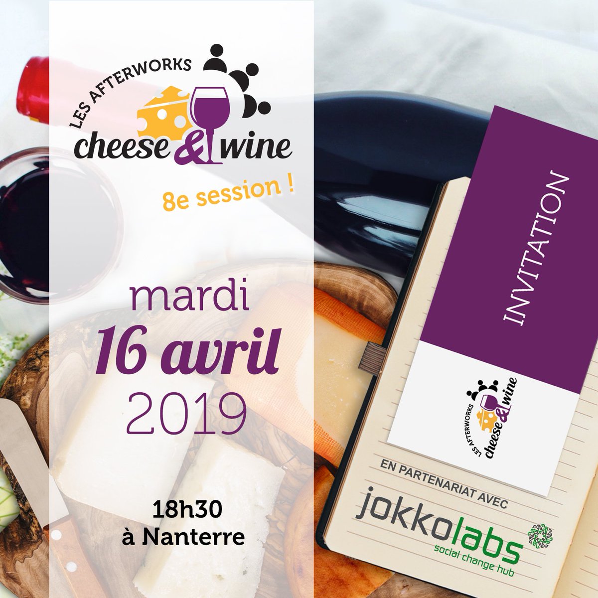 AbovoDesign's tweet photo. La 8e session #lesafterworkscheesewine est reportée au mardi 16 avril chez #jokkolabs à Nanterre. Présentations, ateliers, échanges  business autour de vin &amp; fromages ! Informations et inscription >  https://t.co/8YdDJFGu2m https://t.co/2FIkSqWvI0