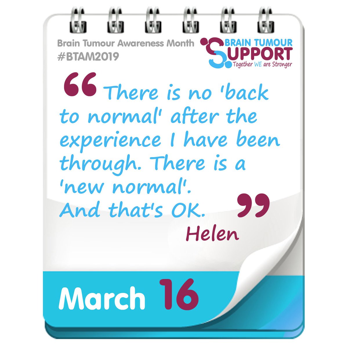BrainTumourSupp's tweet photo. Quote 16 of 31
β€ Please retweet! β€
Follow #btam2019 for more
https://t.co/pJrSNDrtAr
#braintumourawarenessmonth #braintumour #glioblastoma #gbm #glioma #meningioma #mentalhealth #togetherwearestronger #braintumor #braincancer #quoteoftheday https://t.co/kxgEQJkFMV