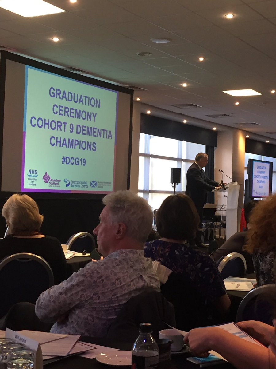 At the Graduation Ceremony Cohort 9 Dementia Champions #DGC19, sharing the room if all these inspiring people. Brilliant start with Henry Simmons ⁦<a href="/alzscot/">Alzheimer Scotland</a>⁩ and Minister Susan Clare Haughey. Proud to present posters from the 4 sites of the SDUIP ⁦<a href="/FocusOnDementia/">Focus on Dementia</a>⁩