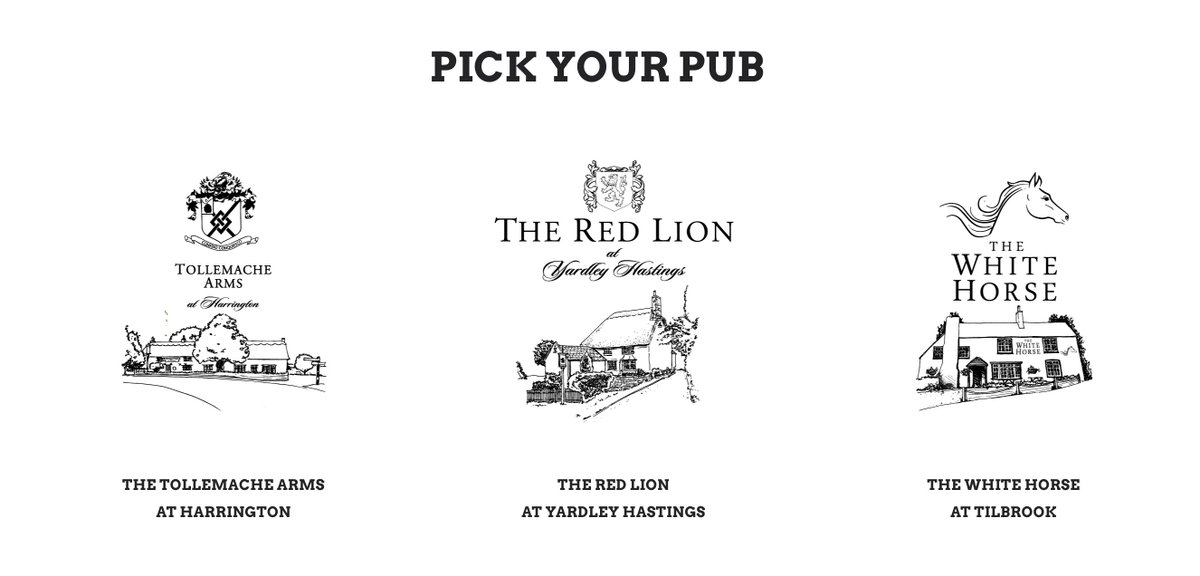 Pick your pub...which one will you be going to today?

thetolly.co.uk
redlionyardleyhastings.com
thewhitehorsetilbrook.com

#theperfectcountrypub