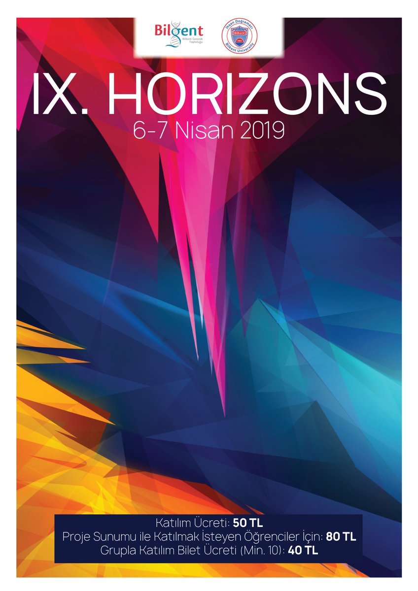 Yılın o zamanı geldi... Bilgent, IX. HORIZONS ile karşınızda! Bu sene dokuzuncusu yapılan bu geniş çaplı etkinliğimize hepinizin katılımını bekliyoruz. 
Daha fazla bilgi ve kayıt için:
9thorizons.com