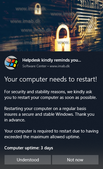 Martin Bengtsson Mvp On Twitter Windows10 Toast Notification Script Create Nice And Nifty Toast Notifications For The Logged On User In Windows 10 Https T Co Cse50p5mzp Sccm Configmgr Waas Https T Co Yyfqhhpwj8