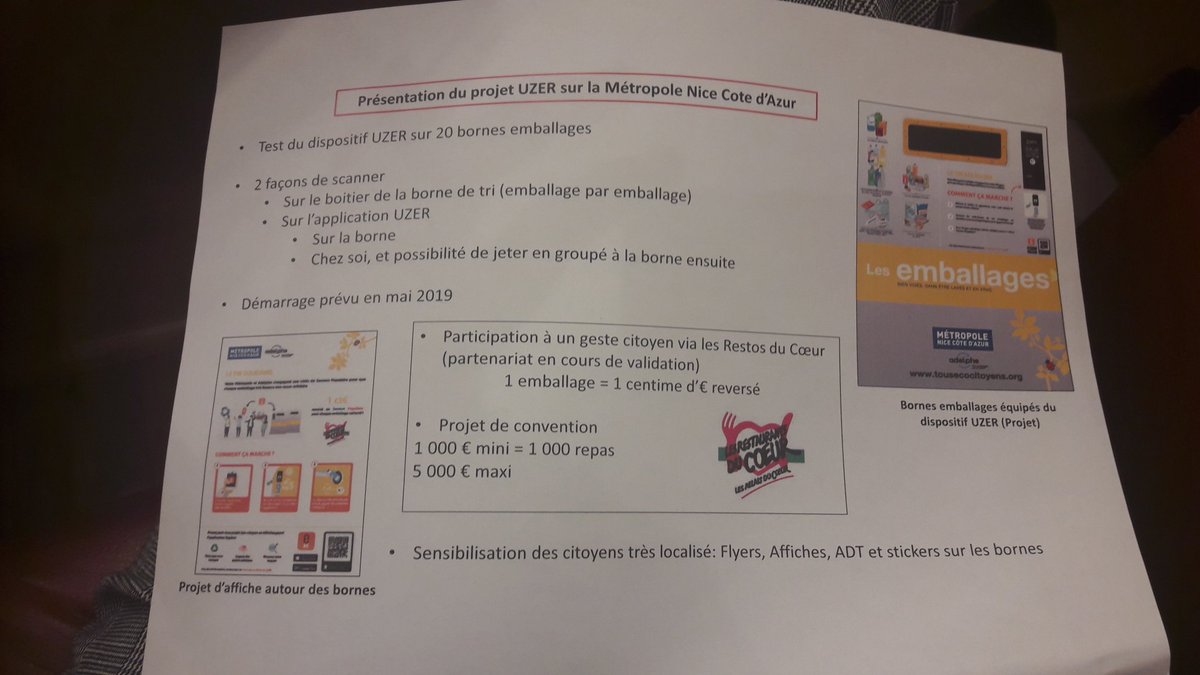 @Axel_Darut <a href="/UzerOfficial/">UZER</a> <a href="/restosducoeur/">Les Restos du Coeur</a> <a href="/VilledeNice/">Ville de Nice</a> <a href="/citeofrance/">Citeo</a> <a href="/CastelliClement/">clément castelli</a> <a href="/JeanHornain/">Jean Hornain</a> <a href="/grandlyon/">Métropole de Lyon</a> <a href="/ACRplus/">ACR+</a> <a href="/TlseMetropole/">Toulouse Métropole - INACTIF</a> <a href="/Montpellier3m/">Montpellier Métropole</a> <a href="/PoddevinL/">Poddevin Laure</a> Projet innovant à #Nice soutenu par <a href="/citeofrance/">Citeo</a> et <a href="/MetropoleNCA/">Métropole Nice Côte d'Azur</a> et <a href="/VilledeNice/">Ville de Nice</a> avec <a href="/UzerOfficial/">UZER</a> pour engager habitants à trier et donner aux <a href="/restosducoeur/">Les Restos du Coeur</a> .
👉Trier c'est donner !! 
#trisolidaire