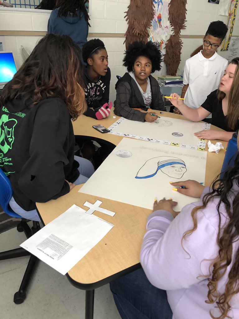 Students working on Women’s History Collage. We see you 8th graders! #herstoryisourstory