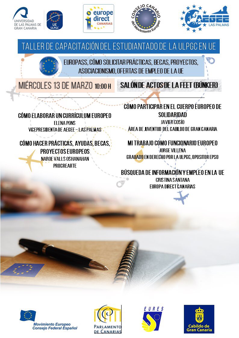 ConsejoCanMovEu's tweet photo. El Consejo Canario del Movimiento Europeo participa, junto a @dirueulpgc, @EUROPEDIRECTLSP, @GranCanariaCab, @EuresSpain, @NaroeValls, @elenapons0, @JorgeVillenaGC en un taller de formación en competencias, habilidades y actividades en la #UE para estudiantado de la @ULPGC https://t.co/AmyyO5dGyR