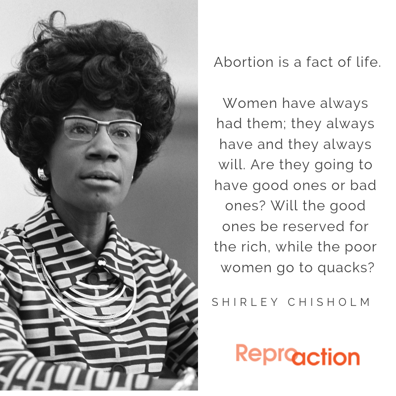 reproaction's tweet photo. “Abortion is a fact of life.” We couldn’t agree more with Shirley Chisholm! #WeLoveAbortion https://t.co/Ugysf4vd0m