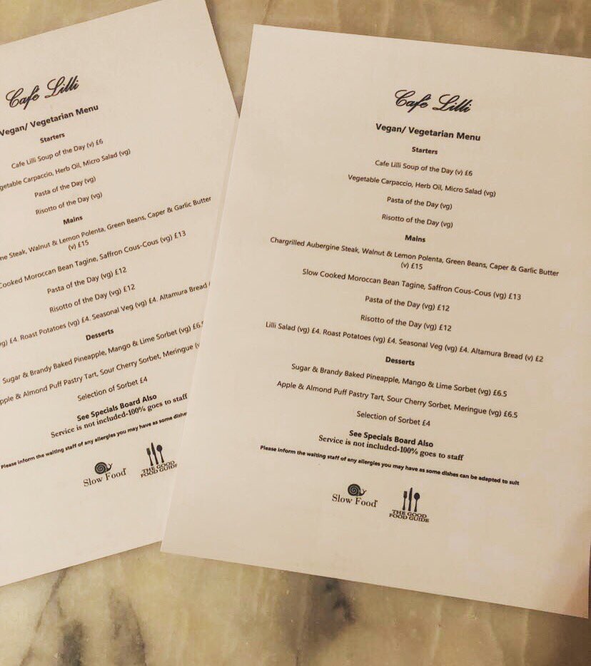 cafelilli's tweet photo. Vegan &amp; Vegetarian menus now available @cafelilli 🌱🍴#newmenu #veganmenu #veganfood #cafelilli https://t.co/PcAD8YdgWR