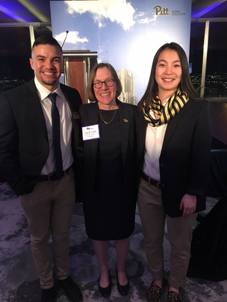 BGSPitt's tweet photo. Blue &amp; Gold Society Ambassador’s Mark and Kendall had the opportunity to work an event in Philadelphia with Provost Cudd last night. Kendall was also able interview former BGS member and current @PhillyPittClub leader, Griffin Butt. 💙💛 #H2P #PittNow https://t.co/g7NHeOBbrn