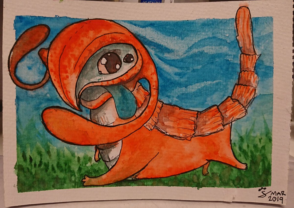 A5 scale watercolour painting, depicting a lizard dog from the game Satisfactory