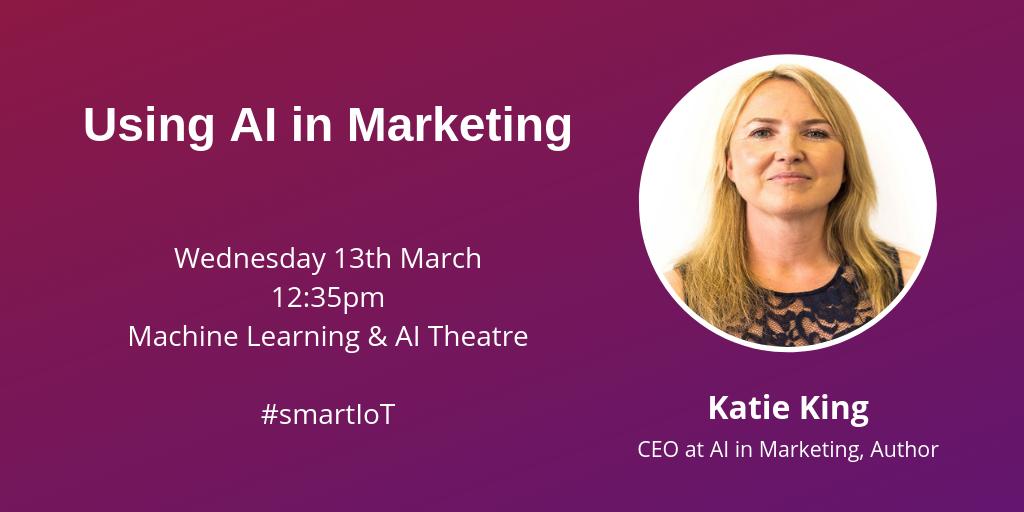 KoganPageMktg's tweet image. #SmartIoT- don&apos;t miss @katieeking  on the Machine Learning &amp;amp; AI Theatre at 12:35pm today!

Katie will also be available at our stand (B5144) to answer your questions and sign copies of her latest book #AIinMarketing at 1:05pm. @Smart_IoT @BigDataWorld_