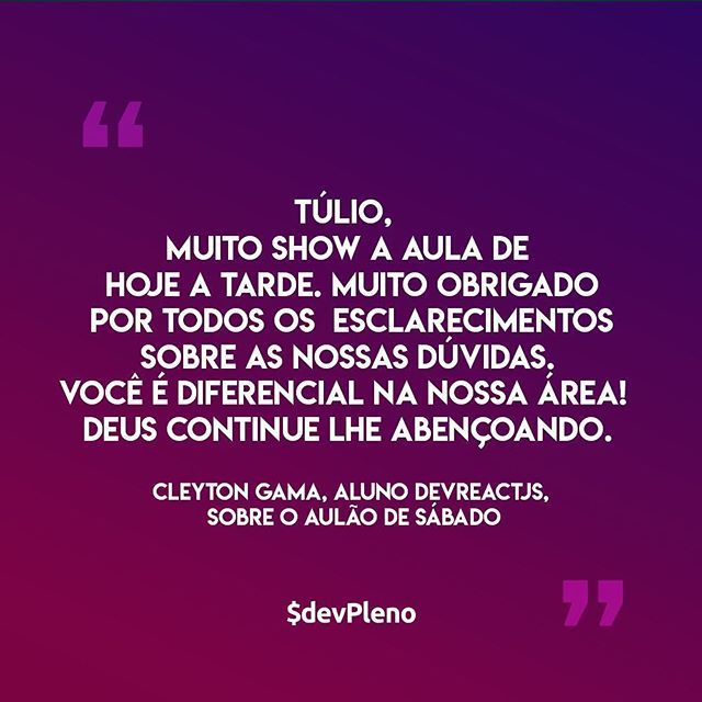 devpleno's tweet image. Essa é a proposta do DevPleno: fazer a diferença na vida dos desenvolvedores que nos acompanham! Obrigado pelo carinho, Cleyton.
.
.
#devpleno #devreactjs #depoimentodealunos #reactnative #reactjs #tecnologia #software #carreira #developer #javascript #f… ift.tt/2J6SdjB