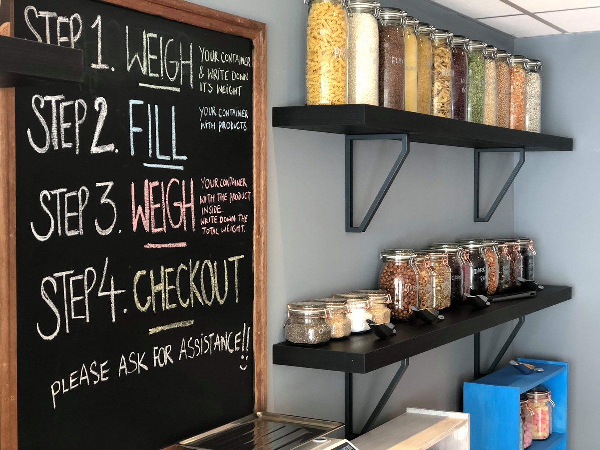 MutinyZero's tweet photo. Weigh, fill and take to the till 🎵😁 #zerowaste #zerowasteshop #darlington #refill #refillablegoods #savetheplanet https://t.co/7HTznLro21