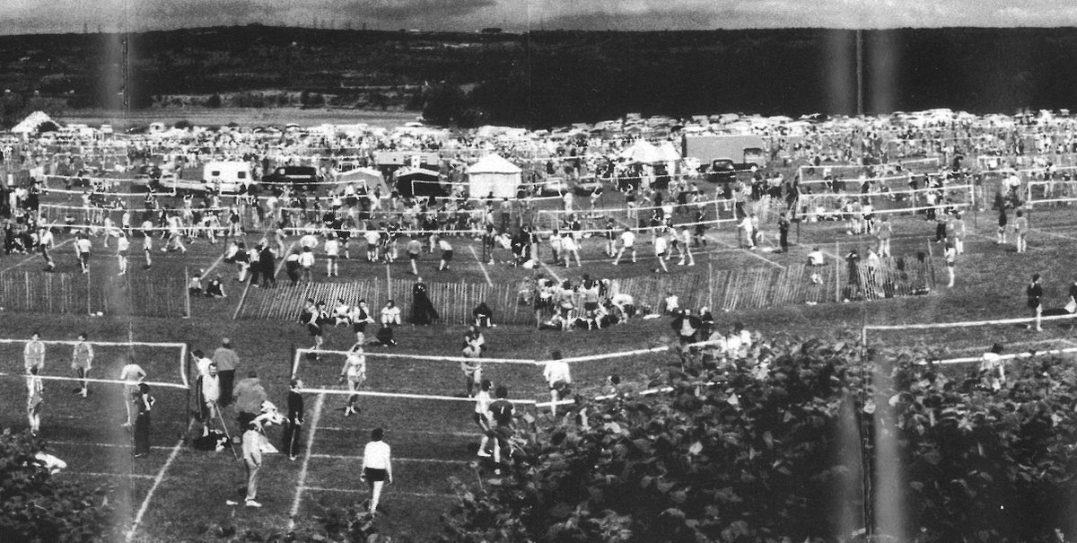 It's pretty hard to describe what the #Sandwell #Volleyball Tournament once was, but this 1987 photo helps - 1000s of people, 90 volleyball courts, food marquees, ice cream vans, 100s of tents + the sound of matches playing everywhere! We're back on 6th July! @VballEngland