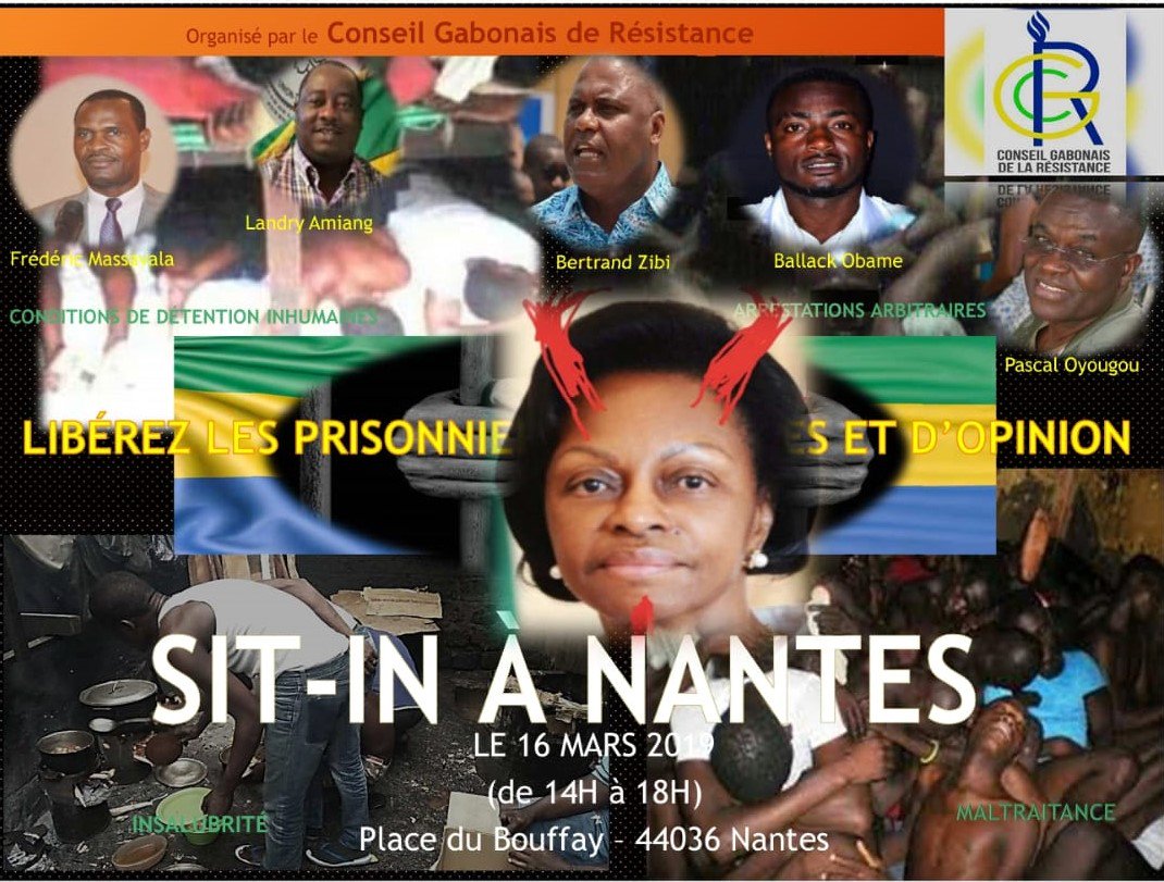 Le CGR  annonce que le samedi 16 Mars se tiendra à Nantes un SIT-IN à la place BOUFFAY de 14h à 19h. Nous restons mobilisés pour le respect des résultats des urnes des élections du 27 Aout 2016 usurpée dans le sang par Ali BONGO