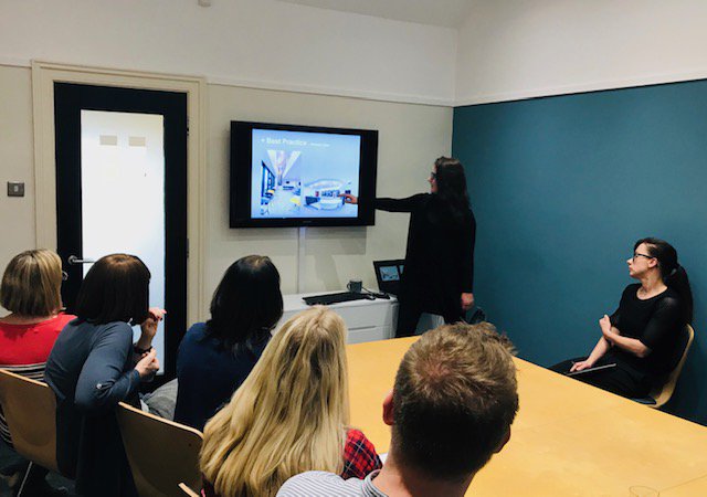 PandHSArch's tweet photo. Lunchtime CPD with @PHSaliceG talking about the use of contrasting colours and Part M Building Regs. #interiordesign #learning https://t.co/ZoDofsRl7i