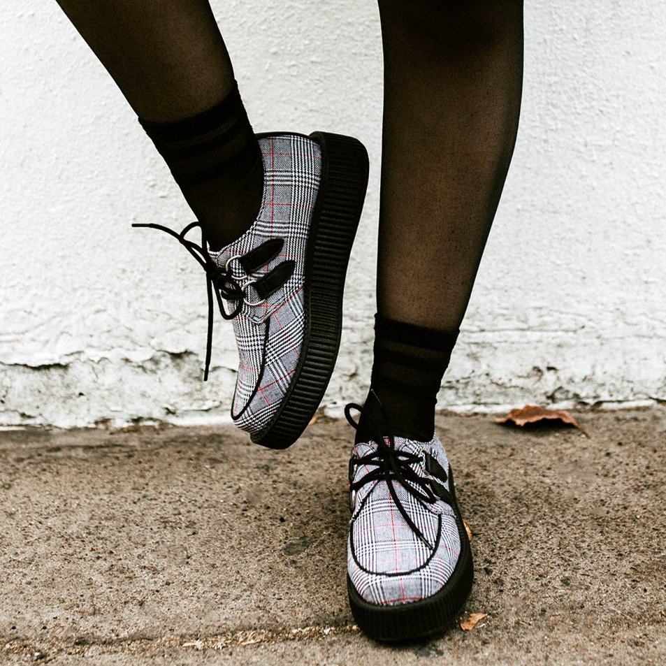 Get down to business in grey plaid creepers #tukshoes #creepiteal #creepersneakers #altstyle #guysfashion #altfashion #shoeaddict #humpday