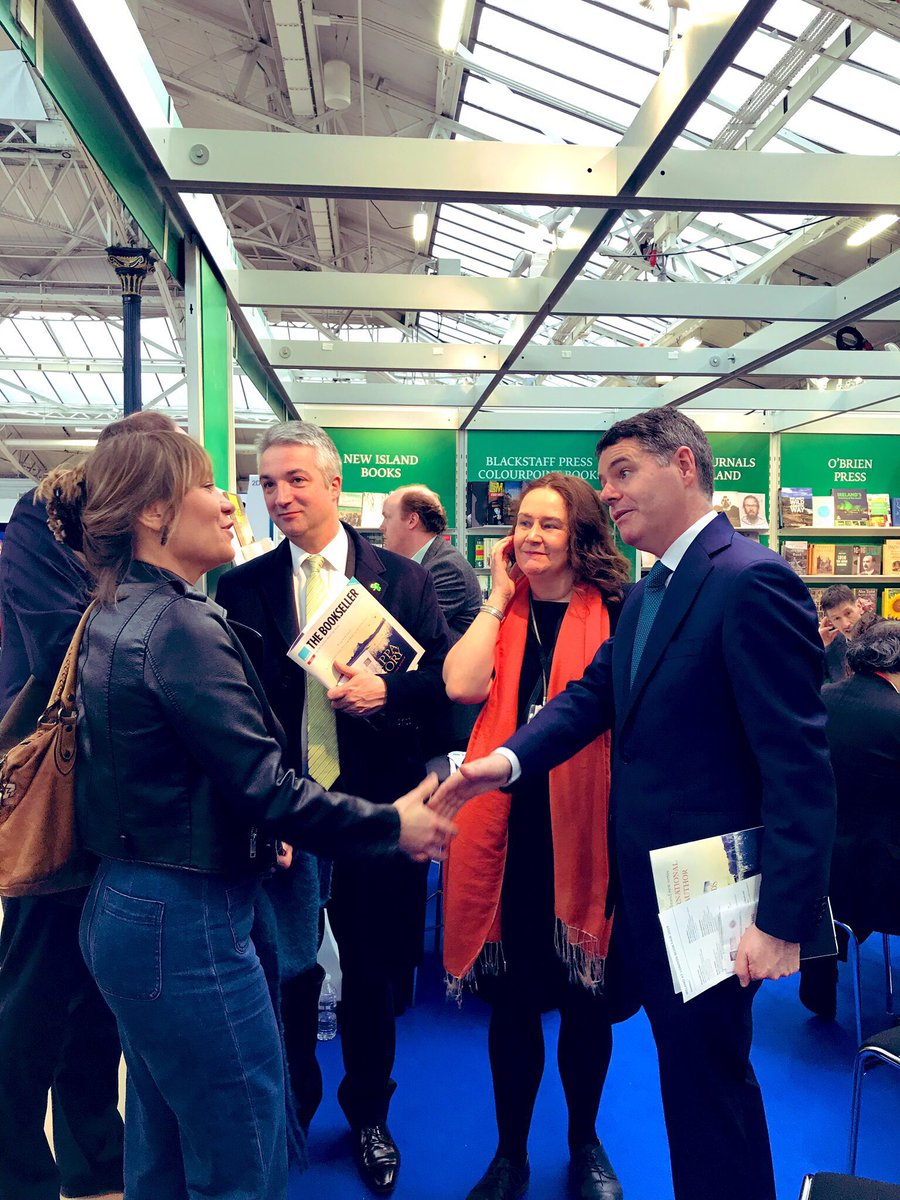 IrelandEmbGB's tweet photo. Minister @Paschald Donohoe visited the @LondonBookFair this morning, where publishers are showcasing some of Ireland’s finest literary talent 🇮🇪 Great to meet everyone working hard to promote Irish literature around the world 📚#ReadingIrish #StPatricksDay #LBF19 https://t.co/CpKs6qNH1z