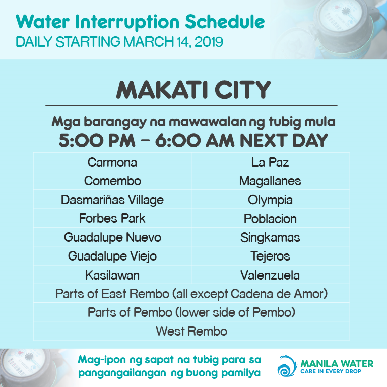 ManilaWaterPH's tweet photo. WATER INTERRUPTION SCHEDULE: METRO MANILA AREAS (EAST ZONE) https://t.co/HEXurE3N77