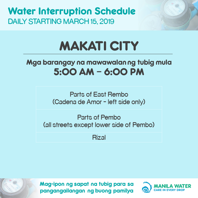 ManilaWaterPH's tweet photo. WATER INTERRUPTION SCHEDULE: METRO MANILA AREAS (EAST ZONE) https://t.co/HEXurE3N77
