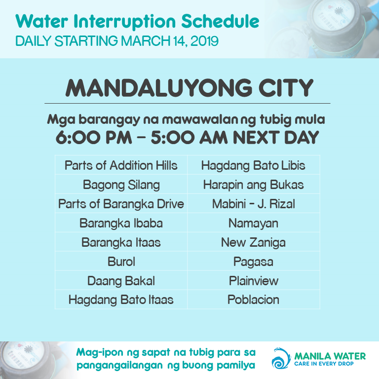 ManilaWaterPH's tweet photo. WATER INTERRUPTION SCHEDULE: METRO MANILA AREAS (EAST ZONE) https://t.co/HEXurE3N77