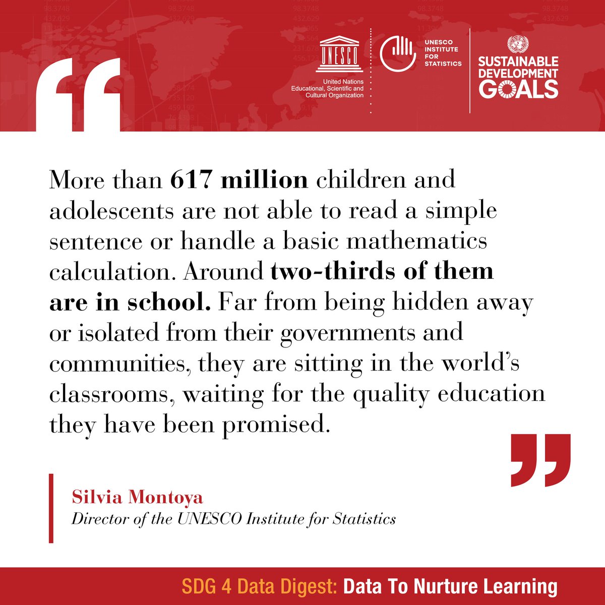 UNESCOstat's tweet image. There is a global #LearningCrisis, with children in school unable to read or do math. The 2018 #SDG4Digest addresses how to measure #learningoutcomes in order to change the educational path of young learners on.unesco.org/2DSsTuw