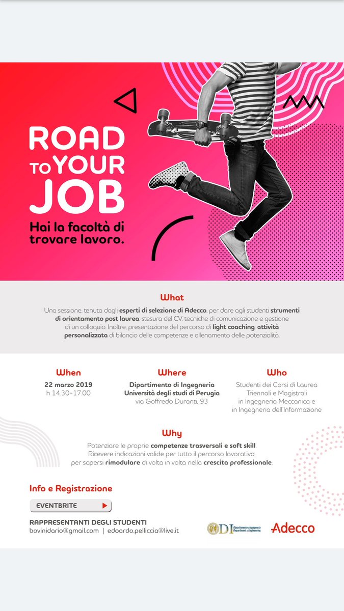 Roby6dema's tweet photo. Come valorizzare le competenze trasversali e le soft skills nella ricerca di lavoro? 
Ne parliamo il 22 marzo presso il Dipartimento di Ingegneria dell'Università degli studi di Perugia . Vi aspettiamo....
#roadtoyourjob https://t.co/e1bwiGuSNx