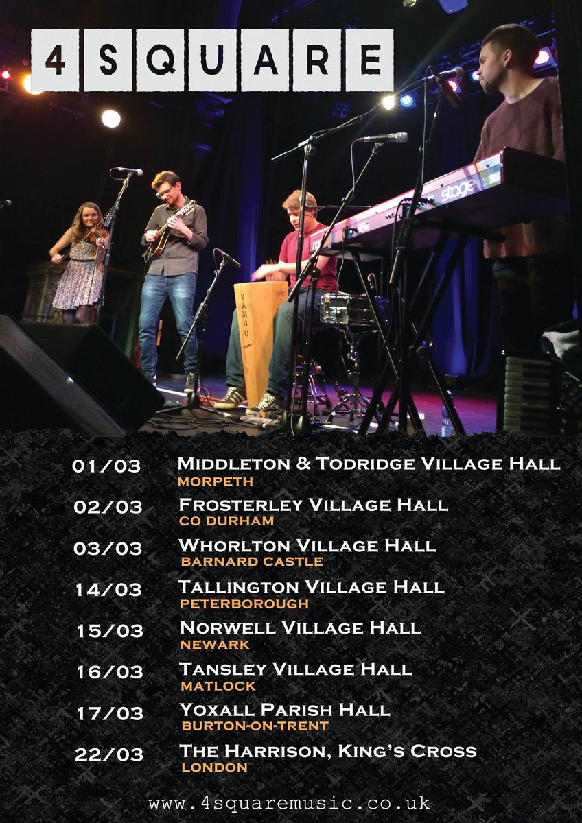 Excited to have <a href="/4squaremusic/">4SQUARE</a> back at the Harrison on Friday 22nd March!

Tickets bit.ly/2u6p0LC

★★★★ Sunday Express

★★★★ <a href="/MaverickMagazne/">MaverickMagazine</a> 

★★★★ <a href="/R2Magazine/">R2 Magazine</a> 

"Four great musicians at the top of their trade" Mike Harding

<a href="/LondonFolkMusic/">David - Web3之加密大卫</a> 
<a href="/gr8musicvenues/">gr8MusicVenues</a>