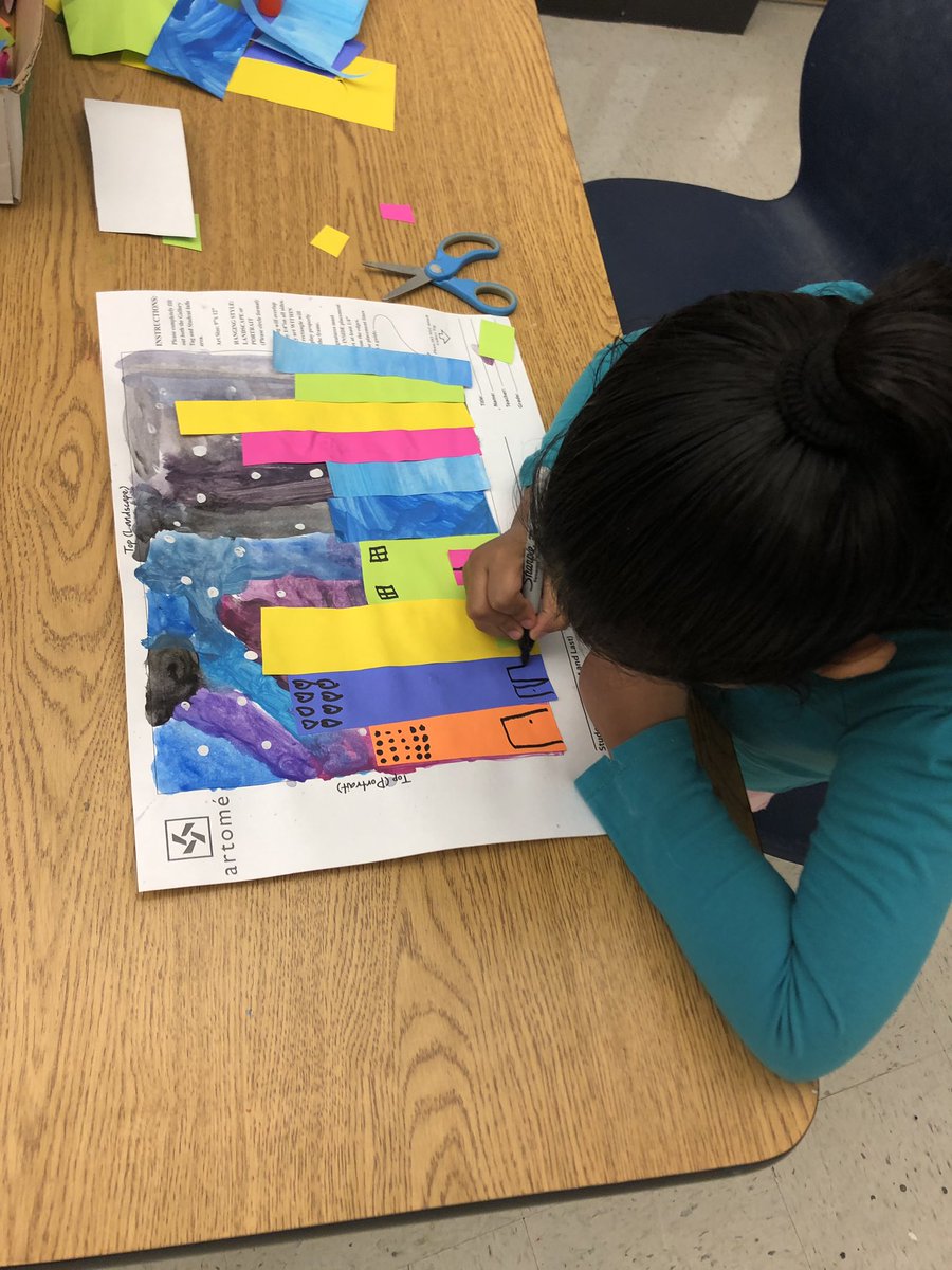 OakleysClass's tweet photo. Romare Bearden inspired cityscapes @vickerymill #elementaryart https://t.co/nfS5d5IW35