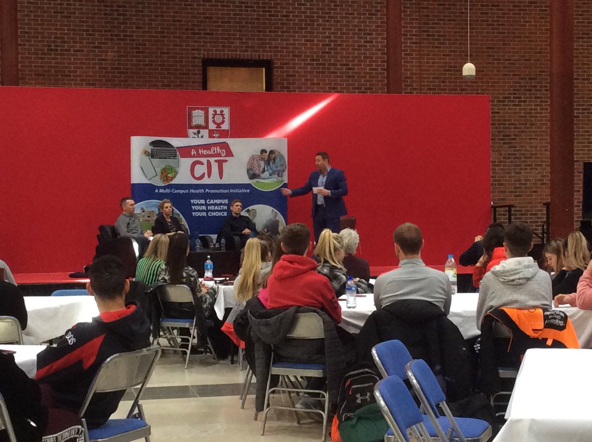 tommybrod2's tweet photo. Dr Cian O’Neil ⁦@CIT_SLCS⁩ introduces Oisin McConville, Valerie Mulcahy and Eric Donovan to staff and students in ⁦@CIT_ie⁩ as part of “A Healthy CIT” and “Da Silly Heads” Mental Health Initiative https://t.co/vkTOWiQDwt