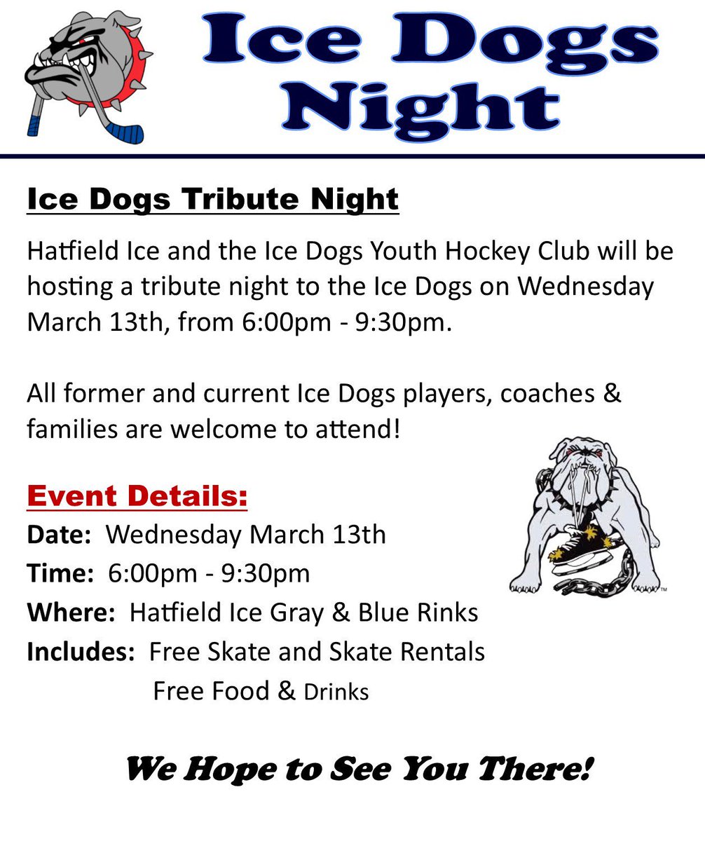 IceDogsPA's tweet image. A reminder that tonight we will be holding an Ice Dogs tribute night at Hatfield Ice from 6:00pm - 9:30pm.  We hope to see you there!