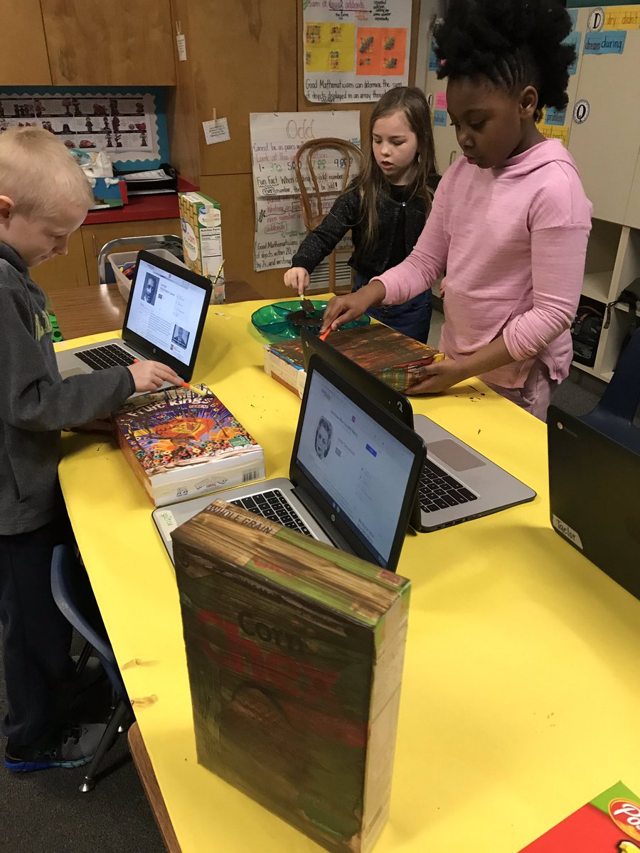 DrRhondaJWebb's tweet photo. Ss are creating #mixedmedia busts of the topic of their #BlackHistoryMonth research projects. Ss also created #GoogleSlides presentations with their research to show knowledge of #textfeatures. Presentations will be available via #qrcodes. #aplusNC #APlusSchool https://t.co/qKO59meit8