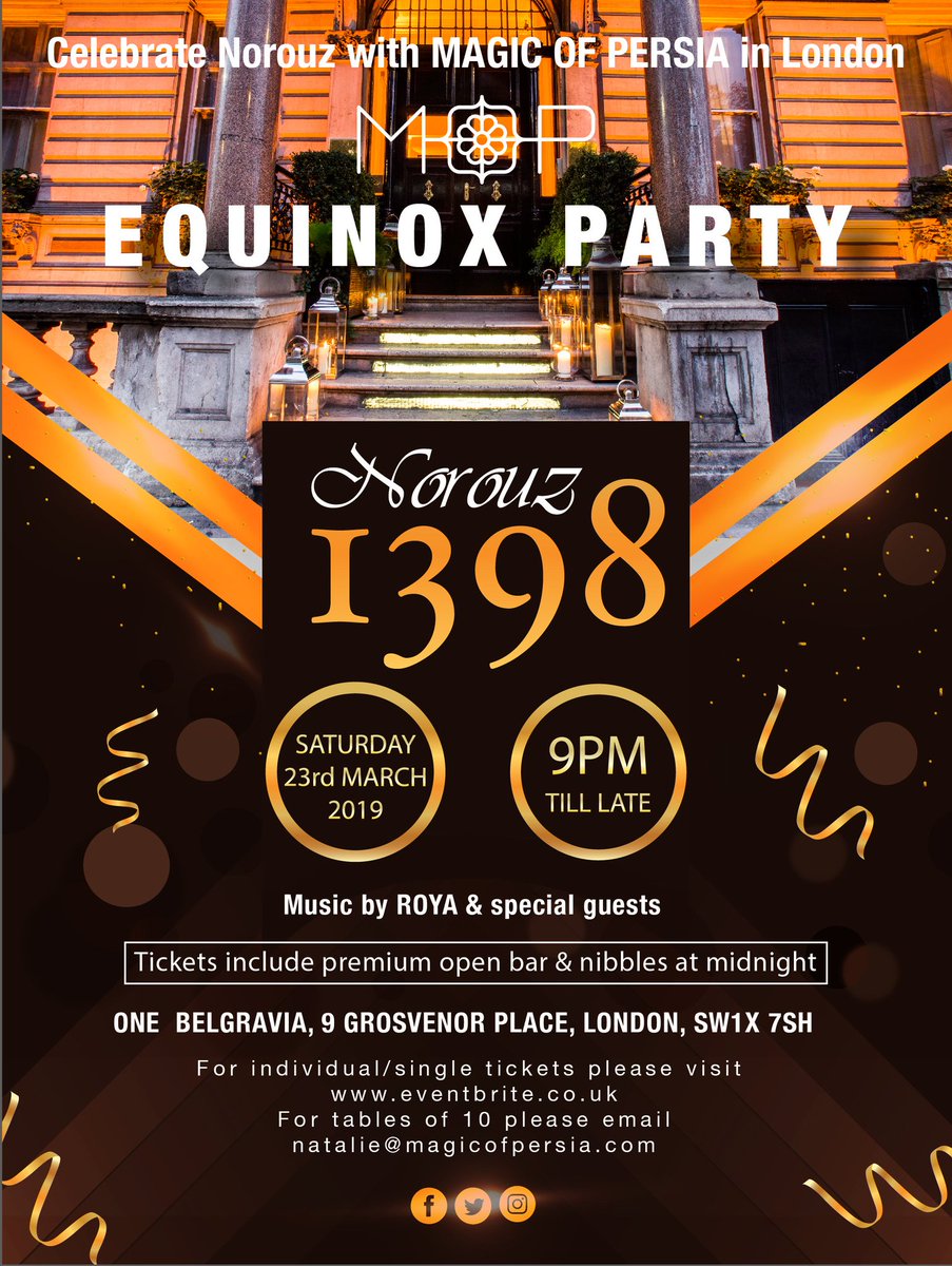 HAVE YOU BOOKED YOUR TICKETS FOR THE MOP EQUINOX PARTY YET?! 

Come celebrate Norouz with us Saturday 23rd March. 

No more VIP tables available but a few tickets left on:
eventbrite.com/e/equinox-part…

Get your tickets fast and hoping to see you all there!! 🕺🤩🥂