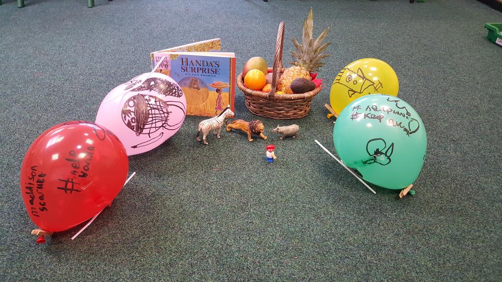 CharnwoodAcad's tweet photo. Excellent rocket balloons to help Handa fly across the African savannah to avoid those pesky animals. Unfortunately one of the balloons was attacked by the lions! #helpHanda #journeys #keepawaywildlife #curiosityweek https://t.co/uBkW2YsCvJ