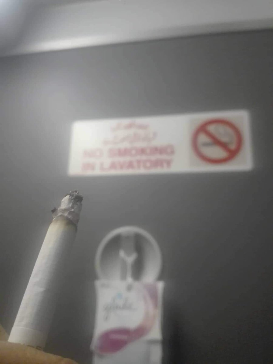 SyedaRidaAli1's tweet photo. Caught a passenger yesterday 4 smoking in the lavatory.I scolded him like a child,tried 2 hide his crime by spraying bcz there is heavy fine&amp;later on he said im 1 of the coolest crew he met.Later after flight he searched me on social site and sent me this.He really made me laugh. https://t.co/xfqUWLCOq9