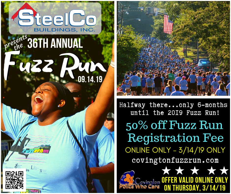 cpdfuzzrun's tweet photo. We're gearing up for the 36th annual Fuzz Run. Tomorrow, March 14th, starts the 6 month count down to the event. Join us in celebrating with half off race registration for one day only, online online. Go to https://t.co/OW1s3Q7DnR
#fuzzrun #rungeorgia #5k @SteelCoBldgs https://t.co/WDQhrU89kT