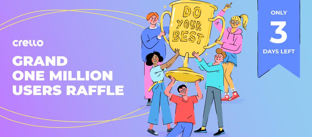 VistaCreate's tweet photo. Have you entered our million users raffle for a chance to win $500 Amazon gift certificate or a Crello subscription plan?

The time's almost up – only THREE days left!

Hurry up and join (&amp; help me win the bet that we'll get to 10,000 entries total😜):

https://t.co/Ga8xoF7a41 https://t.co/iINiV7LmZI