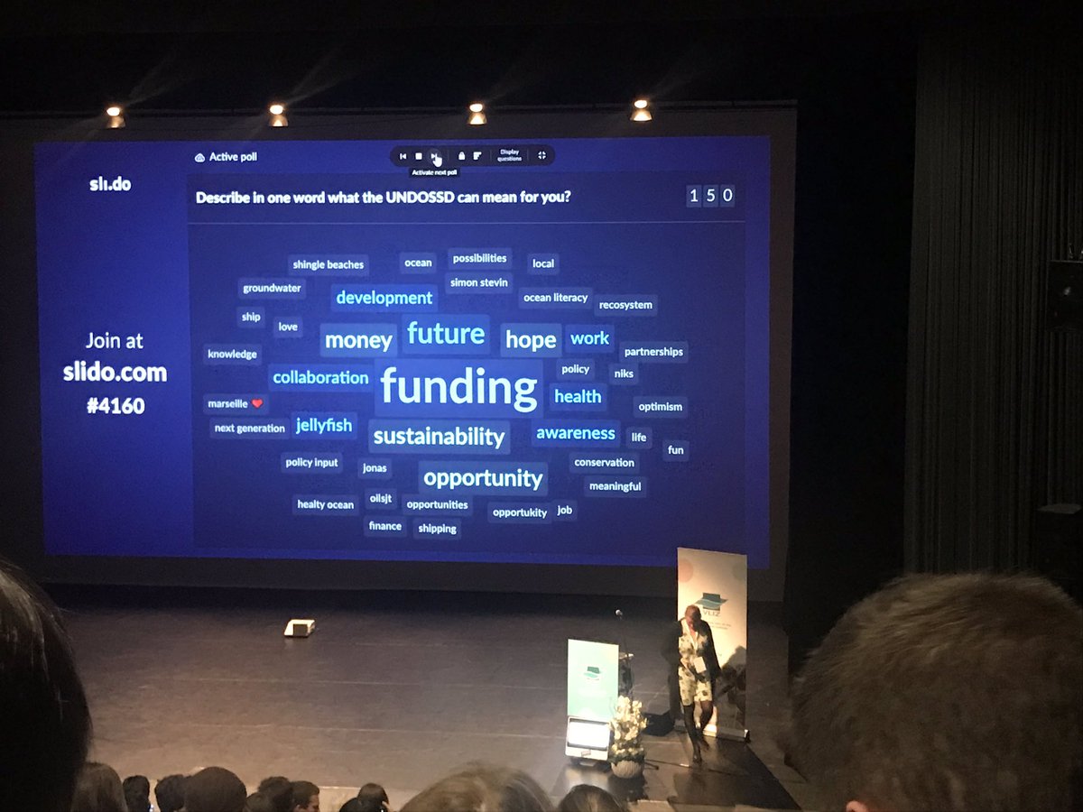 WoutersNoemie's tweet photo. #vmsd19 @TinaMertens presents #belgian contributions to UN Decade of Ocean. She draws in the public through @Slidoapp. World cloud on Ocean Decade of Ocean by #vmsd19 https://t.co/ix1CzEWDX1
