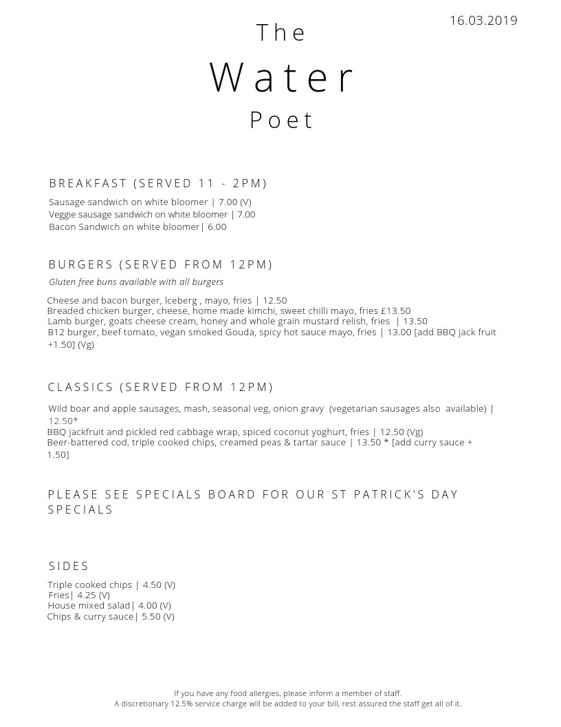 Menus with some lovely Irish specials ready for this weekend - #sixnations finals AND #StPatricksDay 

On Saturday we will also be serving breakfast, open from 11am!

Make sure you join us for a #pint or two!