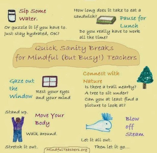 It’s that time of year, when we all need extra encouragement to take good care of ourselves. Short moments of mindful awareness sprinkled throughout our day make a big difference. Thanks to @mindfulteachers.org for the inspiration!