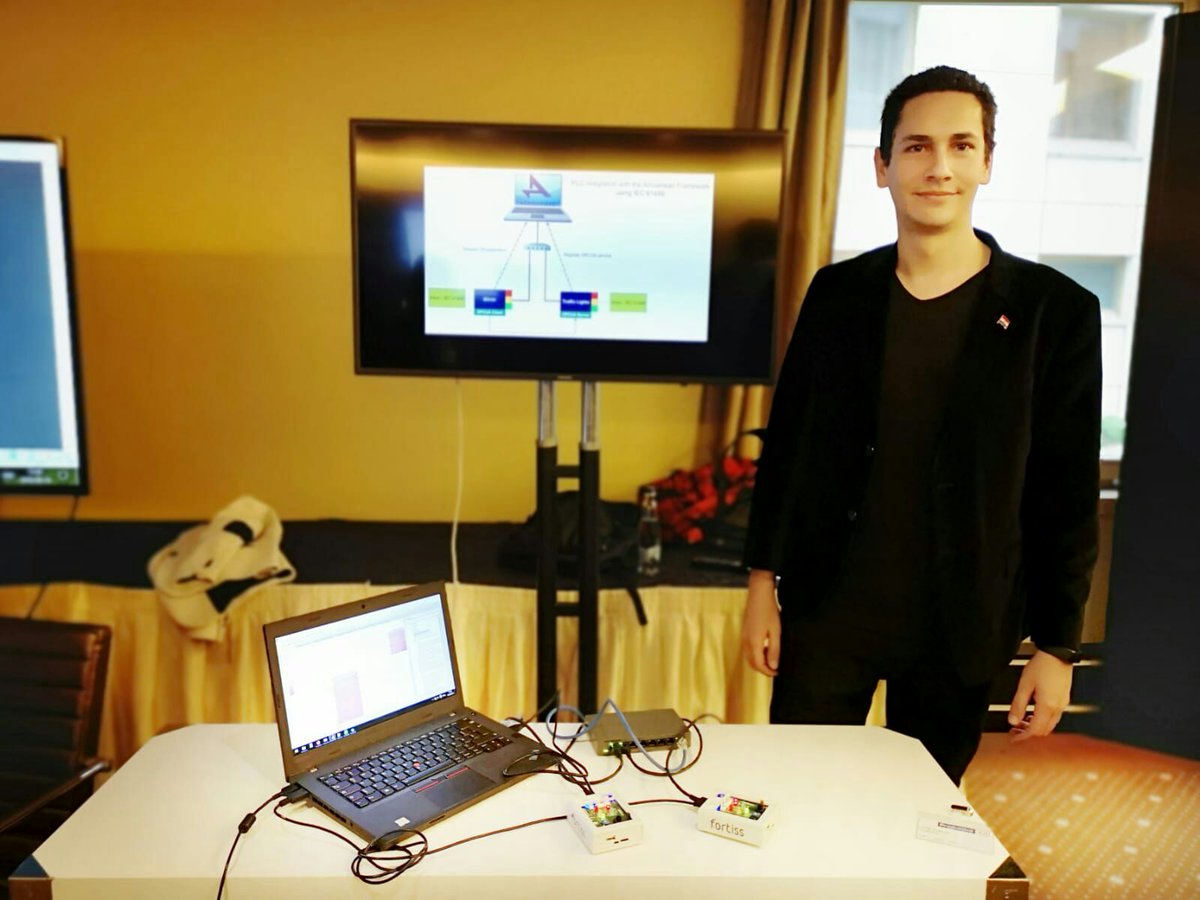 4diac's tweet photo. As part of the conference of the @Productive40 project in Budapest, @fortiss presented a demonstrator of @4diac application that can communicate with the Arrowhead Framework and connect two BeagleboneBlack from @beagleboardorg using #OPCUA. #productive40 https://t.co/HN720c9VF0