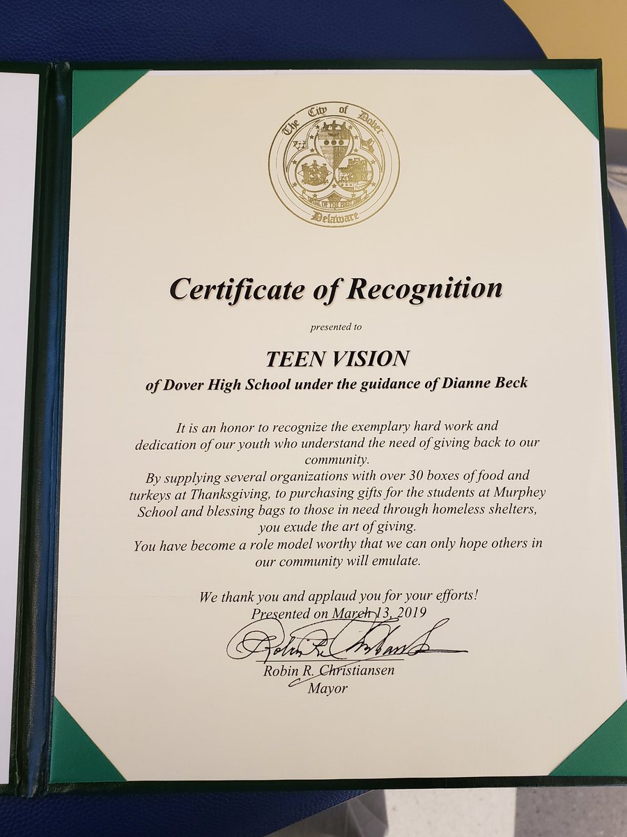 DHSEuroRocks's tweet photo. Mayor Christansen visited with Teen Vision and awarded them certificates as Unsung Heroes!!! @CSDSenators @DrVosh_DHS @CSDDoverHigh @sharpe_terri # https://t.co/WcWodddPj0