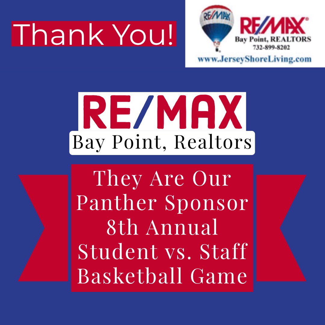 Shoutout to <a href="/remax/">RE/MAX</a> for being a Panther Sponsor for our 8th Annual @pinebeltcars / <a href="/oceanfirstbank/">OceanFirst Bank</a> Student vs Staff Basketball Game 🏀🔥
Wednesday March 20th, 7:00 Tip-Off