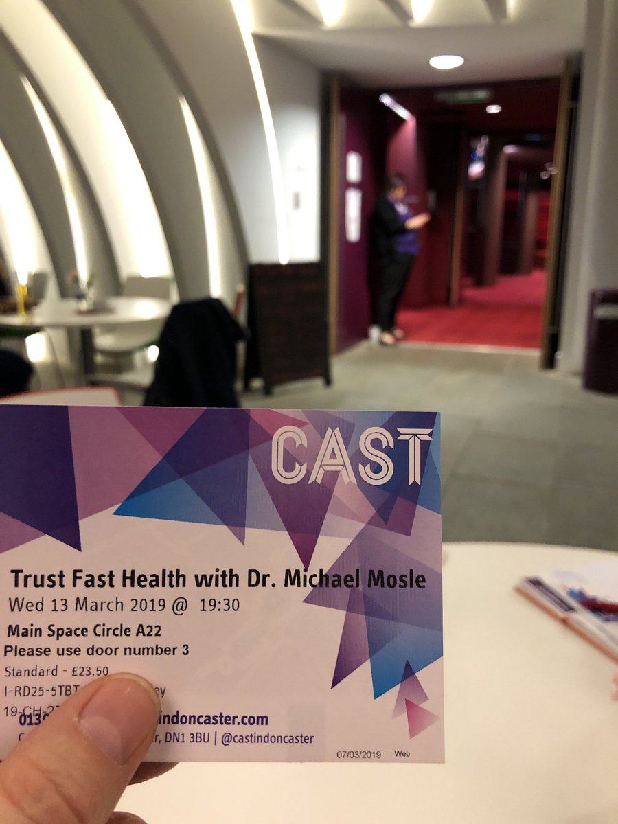In Doncaster to listen to trust fast health by <a href="/DrMichaelMosley/">Michael Mosley</a> Shame they can’t spell his name! The ticket - Mosle and on board in foyer - Mosely