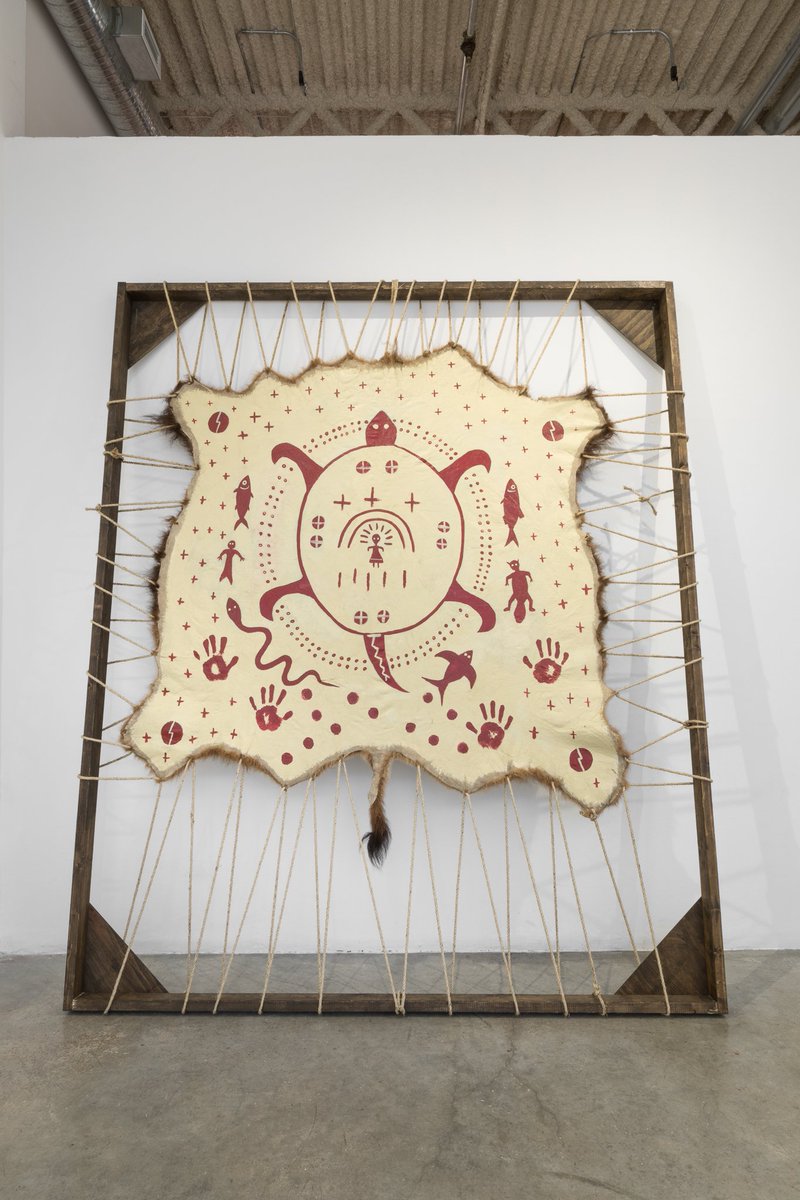 truckgallery's tweet image. These are the last few days before #callresponse is gone! Head to TRUCK Contemporary Art and Stride Gallery to check it out! Don't miss your chance! 📷: Christi Belcourt and Isaac Murdoch, Reconciliation with the Land and Waters , 2016. Acrylic on buffalo robe.
