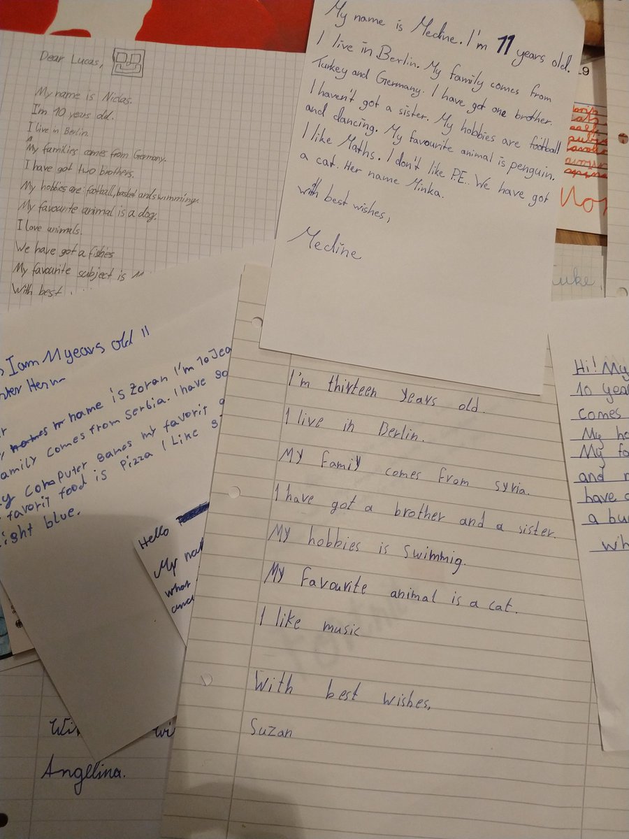 ZachariasSally's tweet photo. These letters arrived today from my cousin who teaches English in a school in Berlin. They'll be passed on to my son's German class. Feels like a good thing to do to bust those #brexitblues https://t.co/qRjf3yZhEg