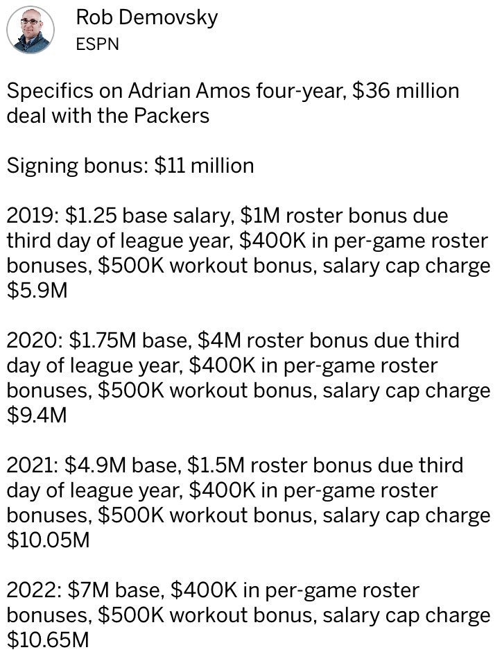 Rob Demovsky On Twitter Adrian Amos Deal With The Packers Https T Co Hpns7ubfve