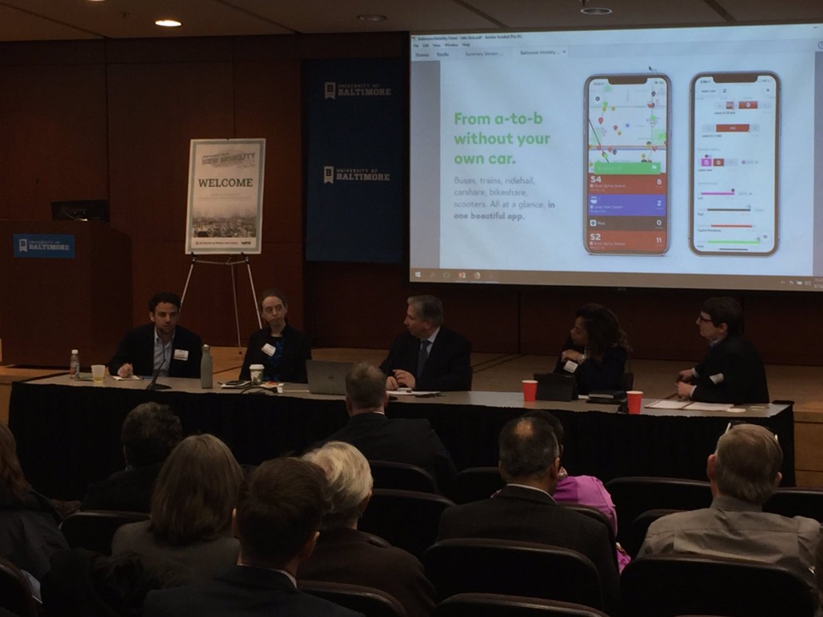 BaltoMetroCo's tweet photo. Art Guzzetti of @APTA_Transit , Katherine Kortum of @NASEMTRB , Jake Sion of @transitapp , Matthew Raifman of @Ford Smart Mobility and Jannet Walker Ford of @CubicTS discuss Improving Access, Affordability and Service with Automation and Mobility #BRTB https://t.co/iYWUEhVozJ